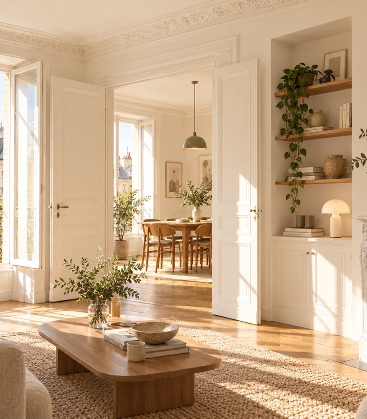 Salon haussmannien rénové, parquet en point de Hongrie